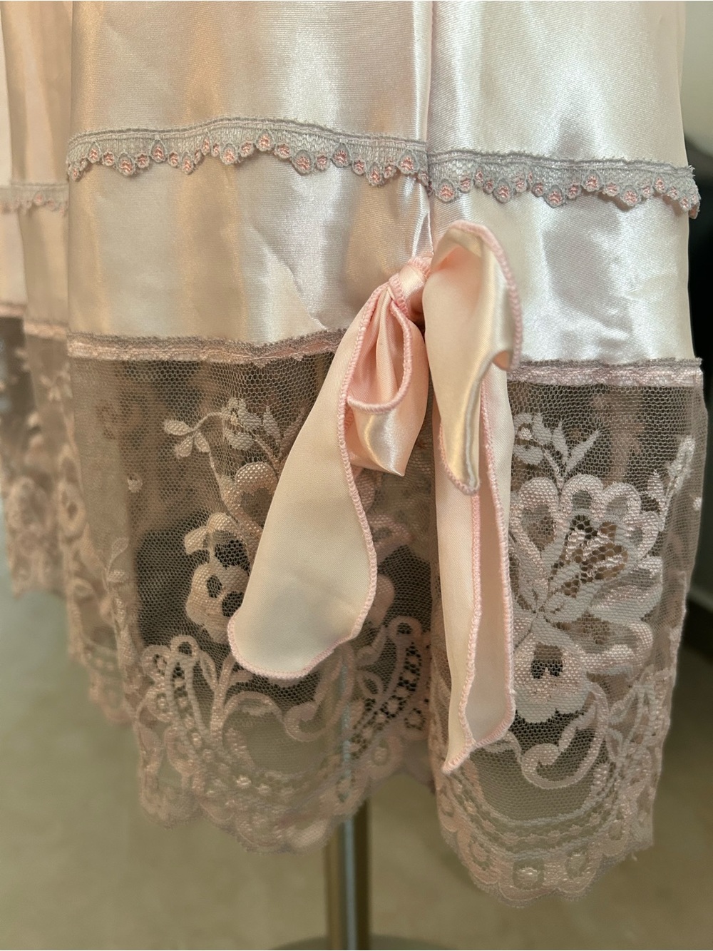Vintage Bow Coquette Silky Lace-Trim Pink Slip Dress - Women's Intimates - Picture 6 of 8
